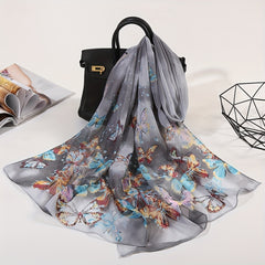 Butterfly Print Chiffon Scarf Tie Dye Gradient Shawl