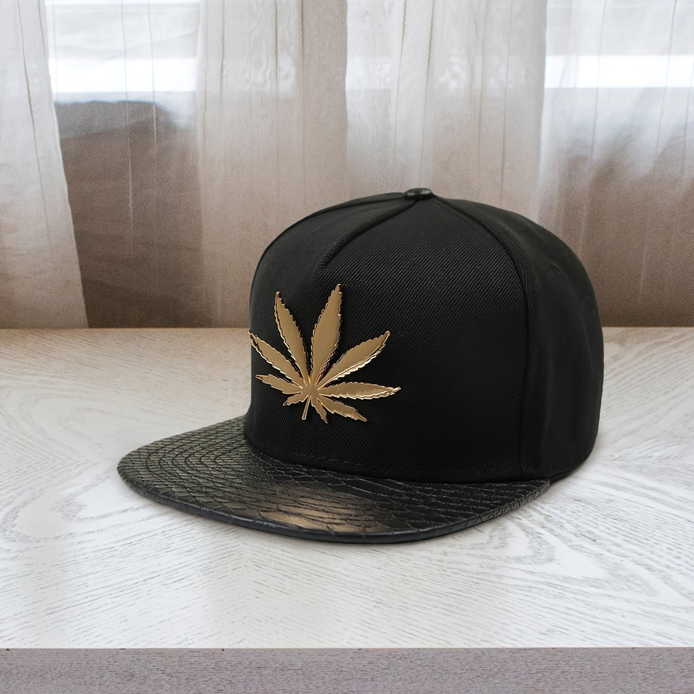 Hip Hop Baseball Cap Hemp Leaves Pattern Flat Brim