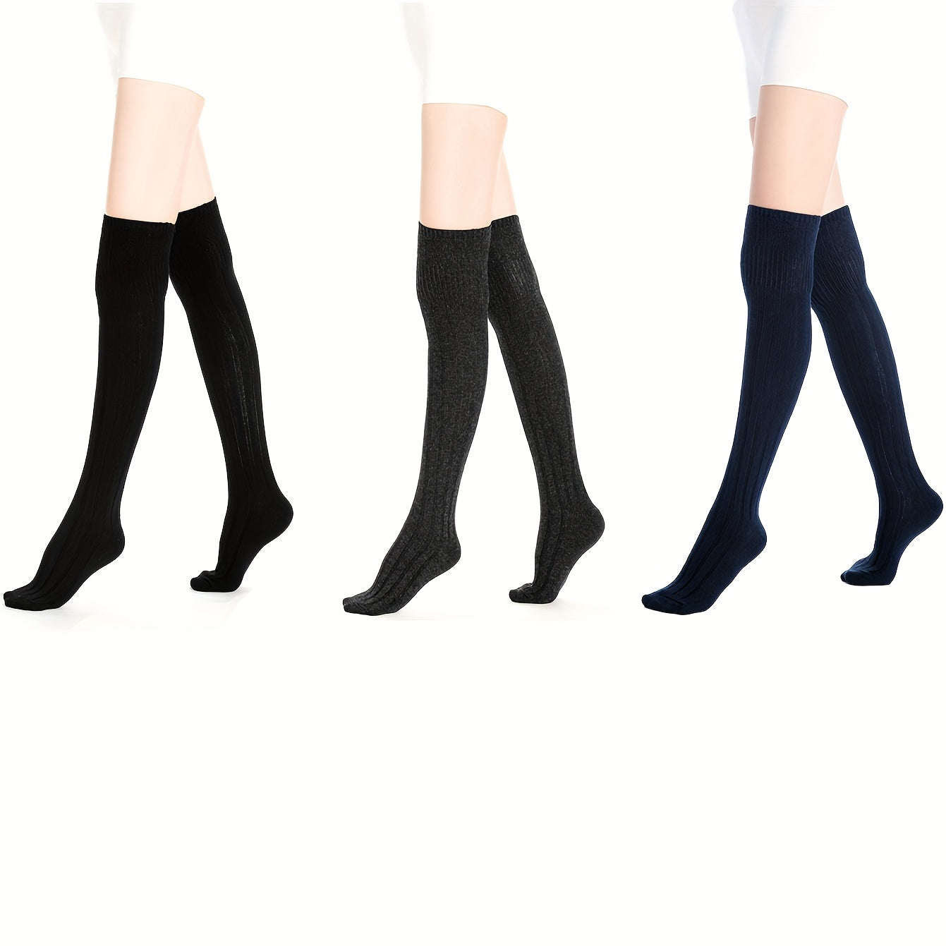 2 Pairs Knitted Thigh High Socks Solid Warm Over The Knee Socks