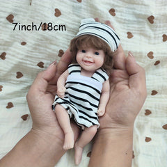 7" Soft Silicone Baby Boy Doll, Open Eyes, Hair Transplant