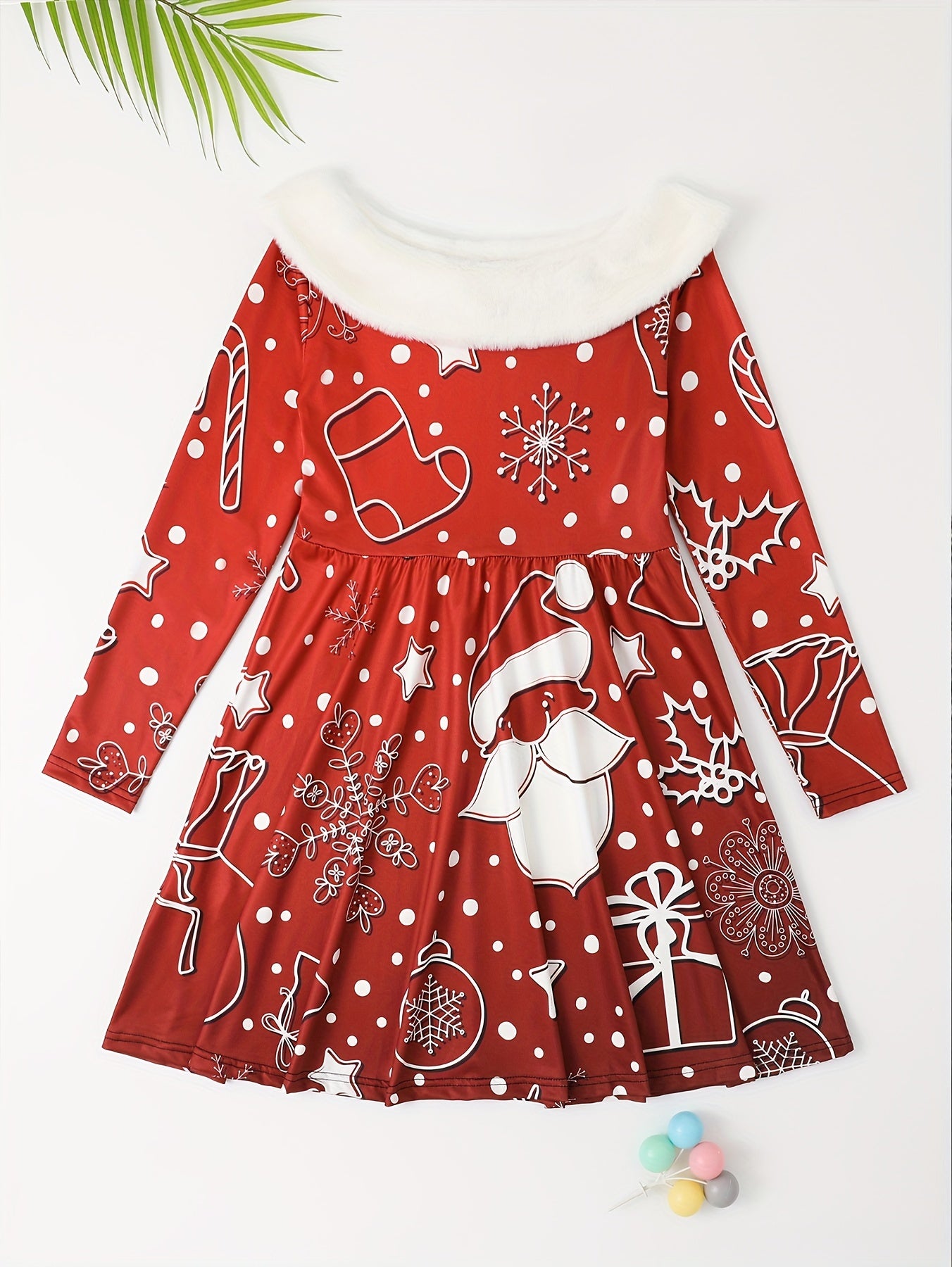Girls Santa Long Sleeve Dress Christmas Gift