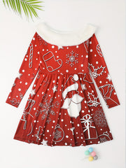 Girls Santa Long Sleeve Dress Christmas Gift