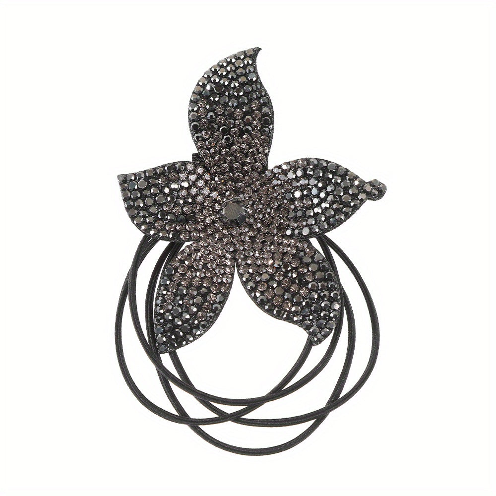 Women's Rhinestone Flower Resin Hair Tie Elastic Hair Rope