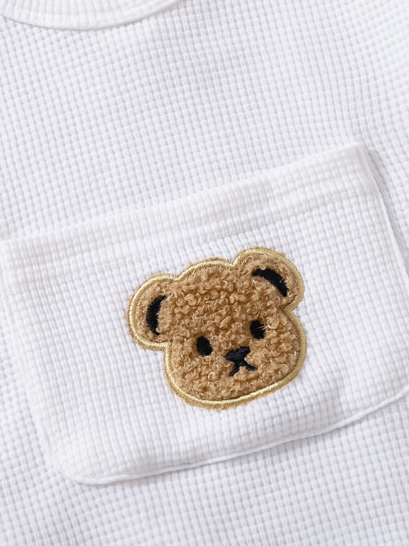Baby Girls Romper Knit Clothes Waffle Bear Pocket Onesie