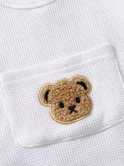 Baby Girls Romper Knit Clothes Waffle Bear Pocket Onesie