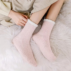 Women's Colorblock Fuzzy Socks Mid Tube Warm Stockings