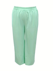  Solid Button Up Blouse & Pants Outfits 2 Piece Set