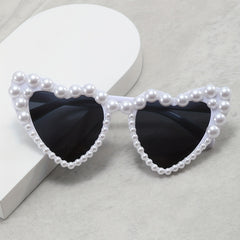 Y2K Faux Pearl Heart Sunglasses Women Prom Decorative Shades UV400
