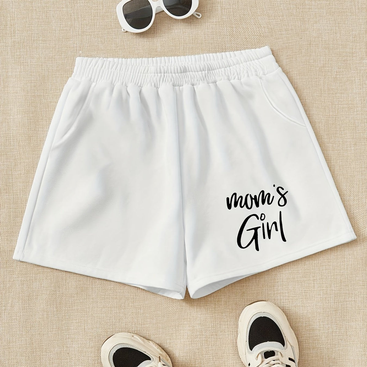 Girls Shorts 'Mom's Girl' Print Casual Sweat Shorts Comfy Fit Elastic Waist