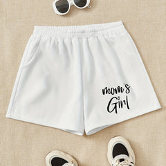 Girls Shorts 'Mom's Girl' Print Casual Sweat Shorts Comfy Fit Elastic Waist