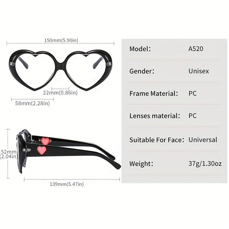Heart Clear Lens Glasses For Men Women LOVE Theme Block Frame