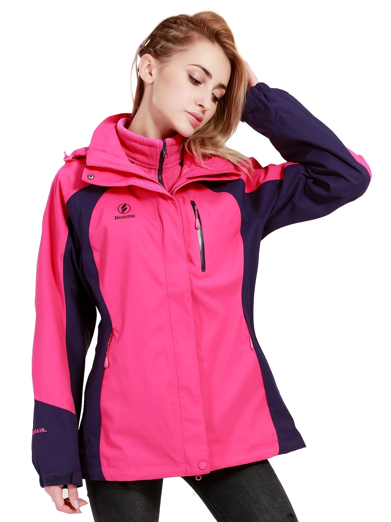 3-in-1 Winter Hooded Jacket Waterproof Ski Coat Women's Outdoor Ski Jacket
