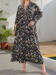  Allover Print Long Sleeve Maxi Dress