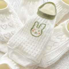 Floral Bunny Print Socks Hollow Out Ankle Stockings Women's Hosiery