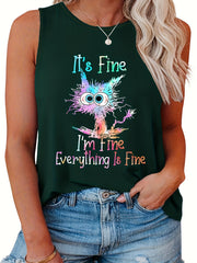  Casual Tank Top Women's Plus Slogan & Graphic Print Round Neck Tank