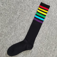Rainbow Striped Calf Socks Harajuku College Style Knee High Socks Women