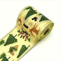 4 57 Meter Christmas Tree Elk And Happy Holidays Wired Ribbon