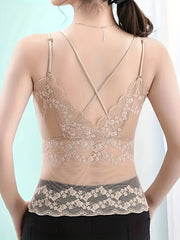 Lace Stitching Cami Top Sleeveless Criss Cross Back Women's Lingerie