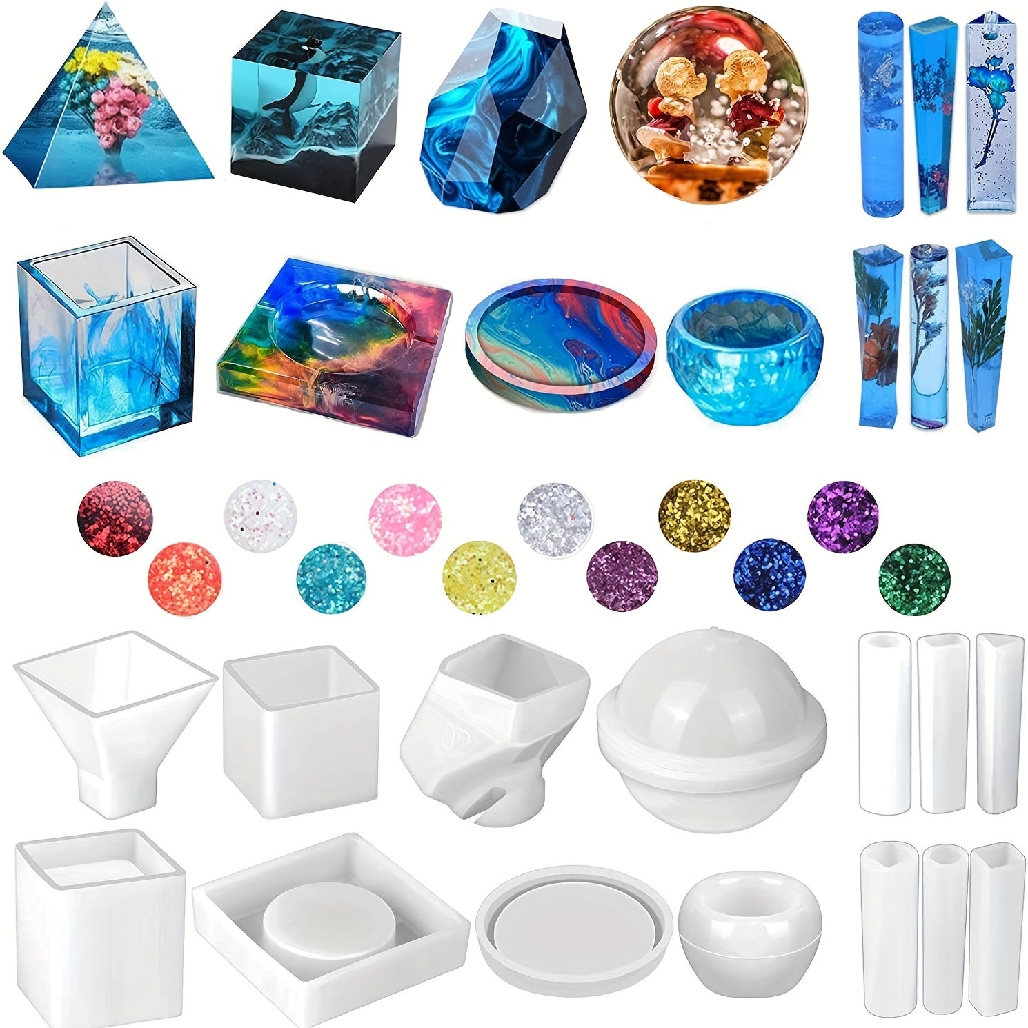 14pcs Silicone Resin Molds Kit for UV Resin Casting