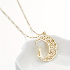 Moon Cat Necklace Stainless Steel Hollowed Out Collarbone Accessory