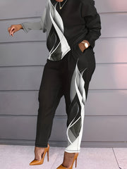  Graphic Print Pullover Top & Pants Two Piece Set