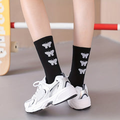6 Pairs Butterfly Print Mid Tube Socks Women's Stockings