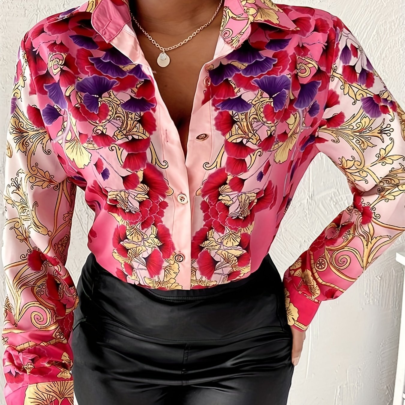  Button Up Long Sleeve Blouse