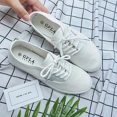 Women's Canvas Sneakers Lace Up Low Top Walking Shoes Lightweight Flat