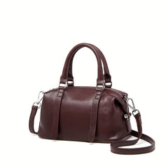 Vintage Leather Handbag for Women Burgundy Adjustable Strap Zip Closure