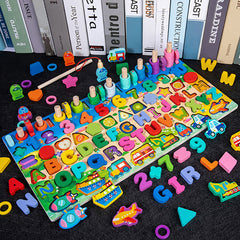Montessori Wooden Preschool Math Toy Traffic Fishing Busy Board