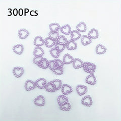 300Pcs Colorful Hollow Pearly Heart Pearl Nail Charm Acrylic Heart Decoration