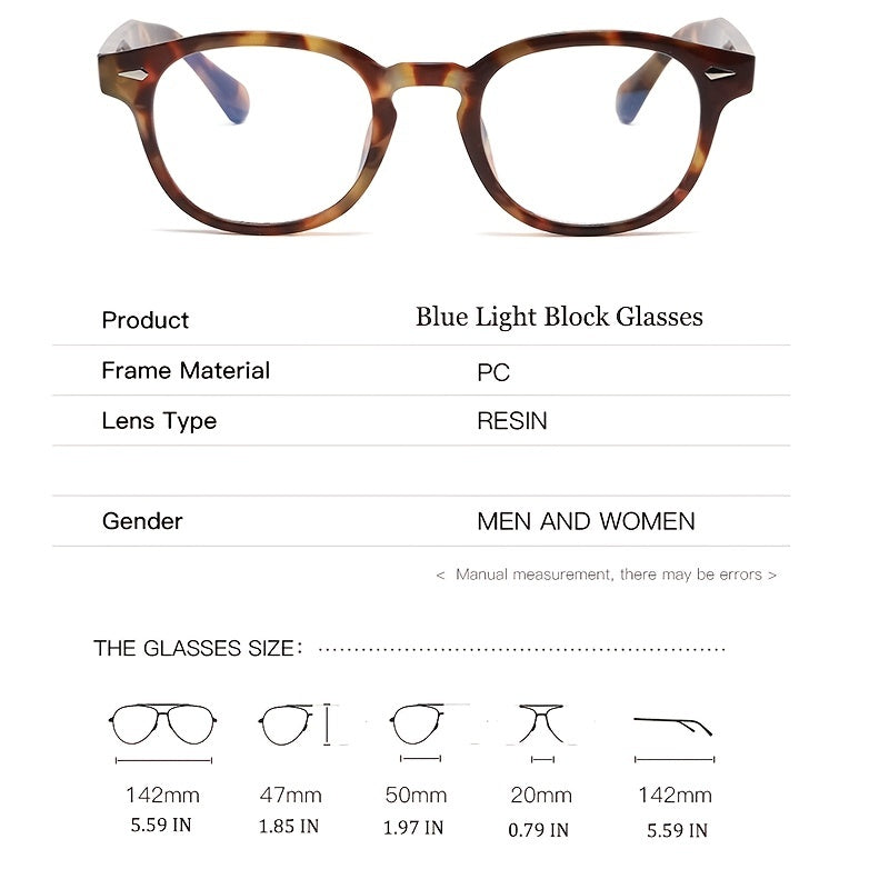 Vintage Round Light Block Glasses Unisex Clear Lens Round Frames