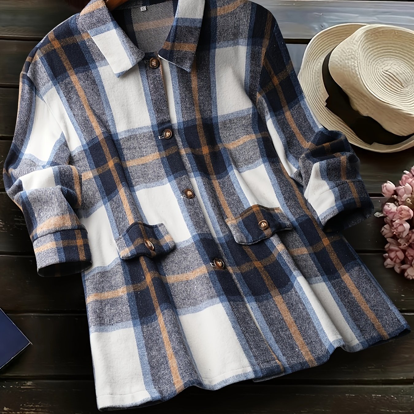  Plaid Print Long Sleeve Button Up Shirt