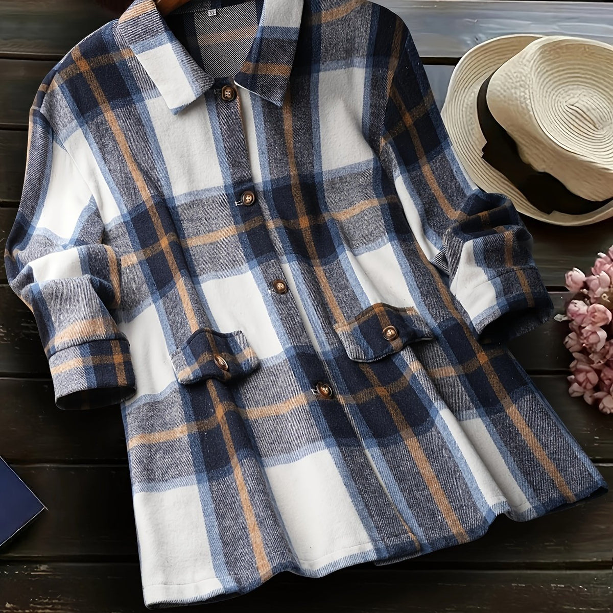  Plaid Print Long Sleeve Button Up Shirt