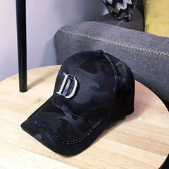 Solid Baseball Cap Rhinestone Embossed Hats Adjustable Sports Hat