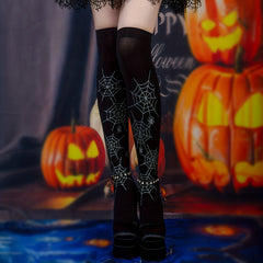 Spider Web Print Over The Knee Socks
