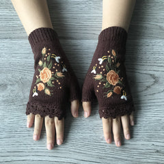 Women's Flower Knit Fingerless Gloves