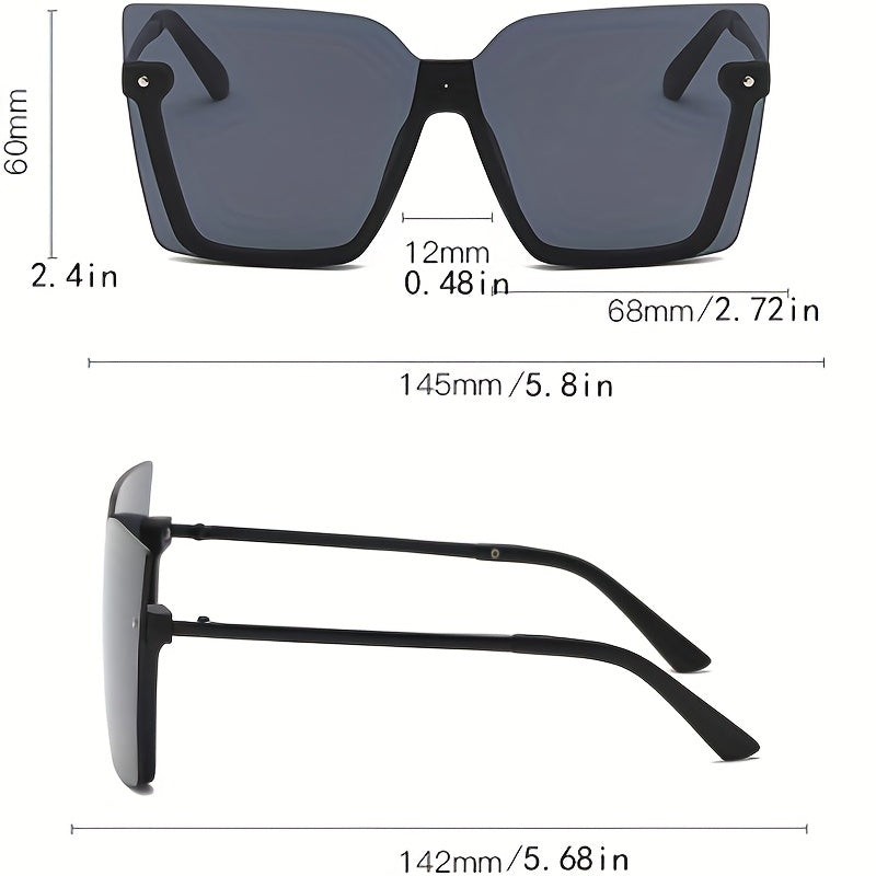 Y2K Semi Rimless Sunglasses Rivet Large UV400 Sun Shades