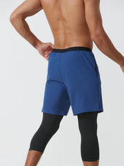 Men's Double Layer Capris With Pockets High Stretch Drawstring