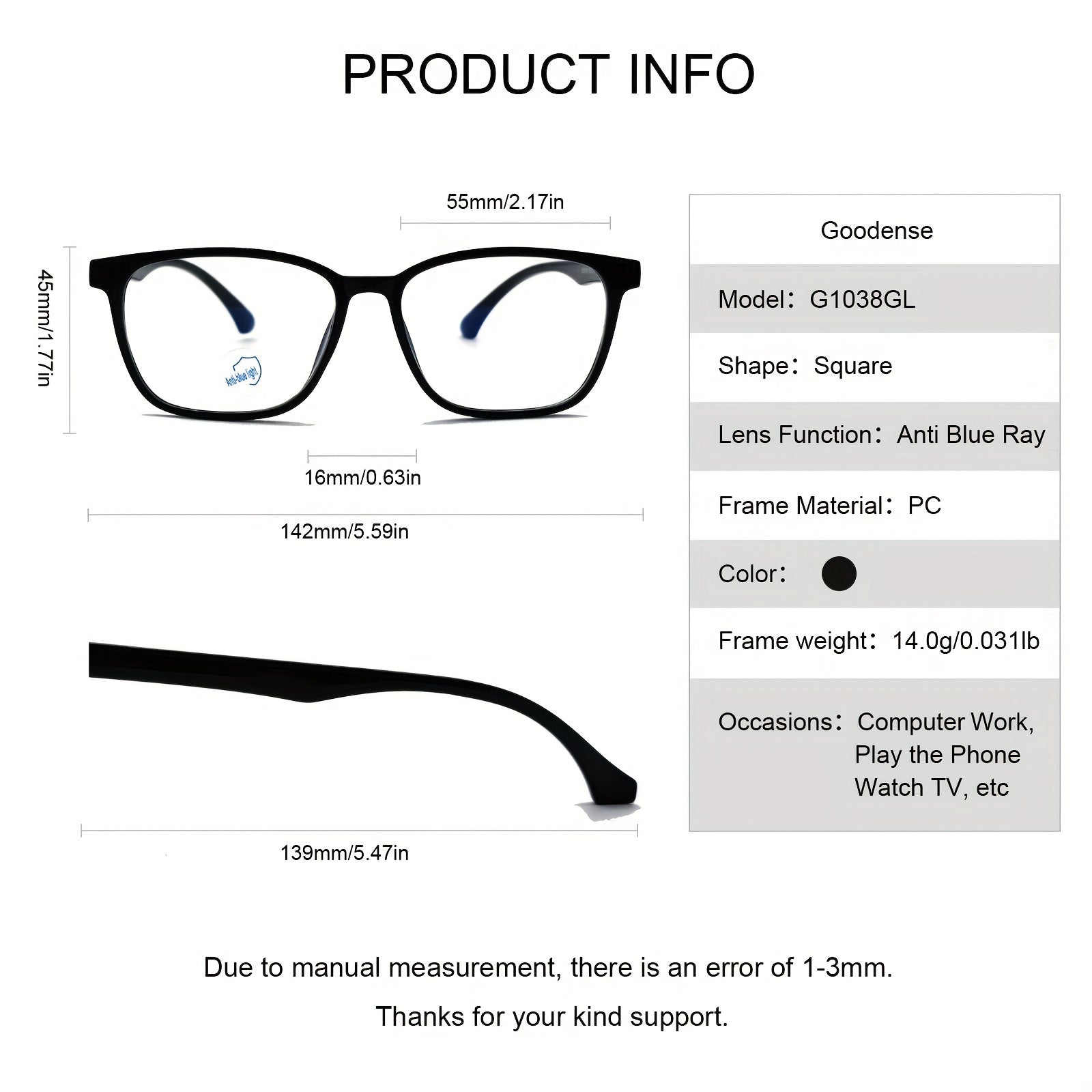 Men's Casual Anti Light Reading Glasses with Pouch & Cloth