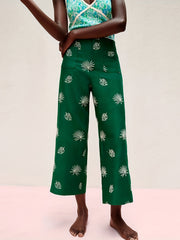  Leaf Print Button Fly High Rise Wide Leg Trousers