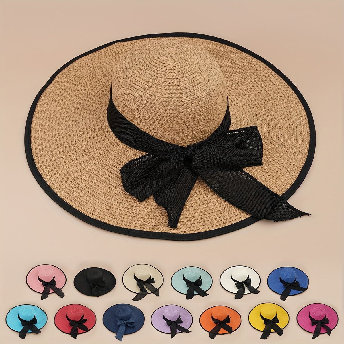 Oversized Candy Sun Hat Bowknot Straw Hat Women Sunscreen Beach Hats