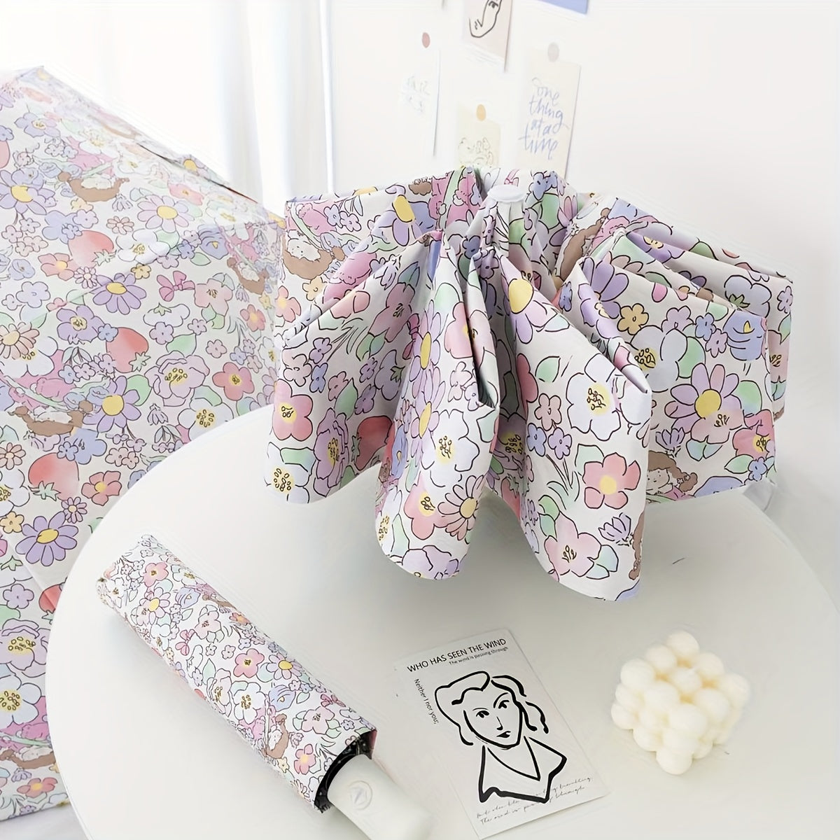 Flower Vinyl Auto Folding Umbrella Rain Or Shine Dual use Umbrella