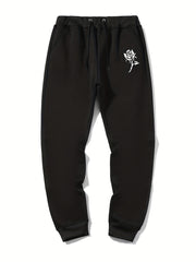 Men's Rose Print Drawstring Sweatpants Casual Jogger Pants