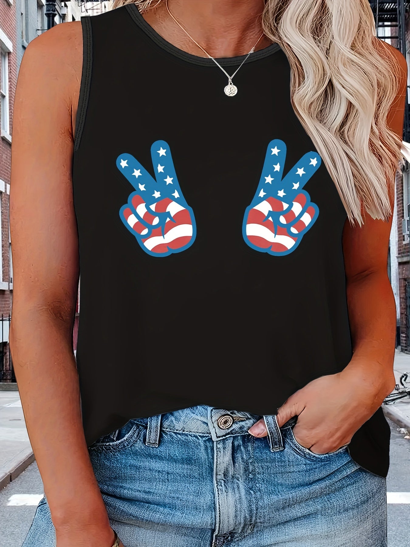  Independence Casual Tank Top Women's Plus Flag Pattern Graphic Print
