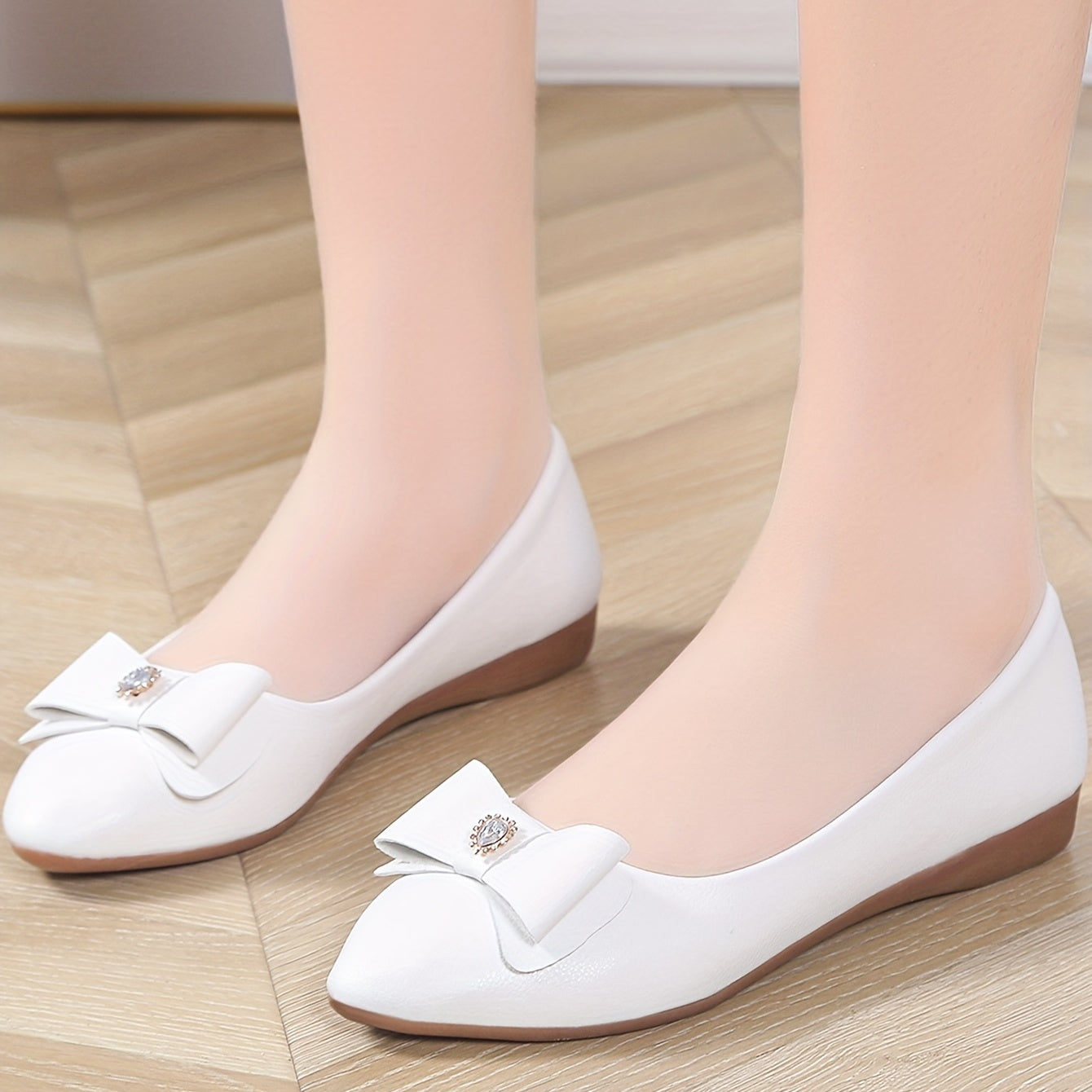 Women's Bowknot Point Toe Flat Shoes Lightweight Faux Leather Shoes