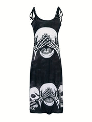  Skull Print Maxi Cami Dress
