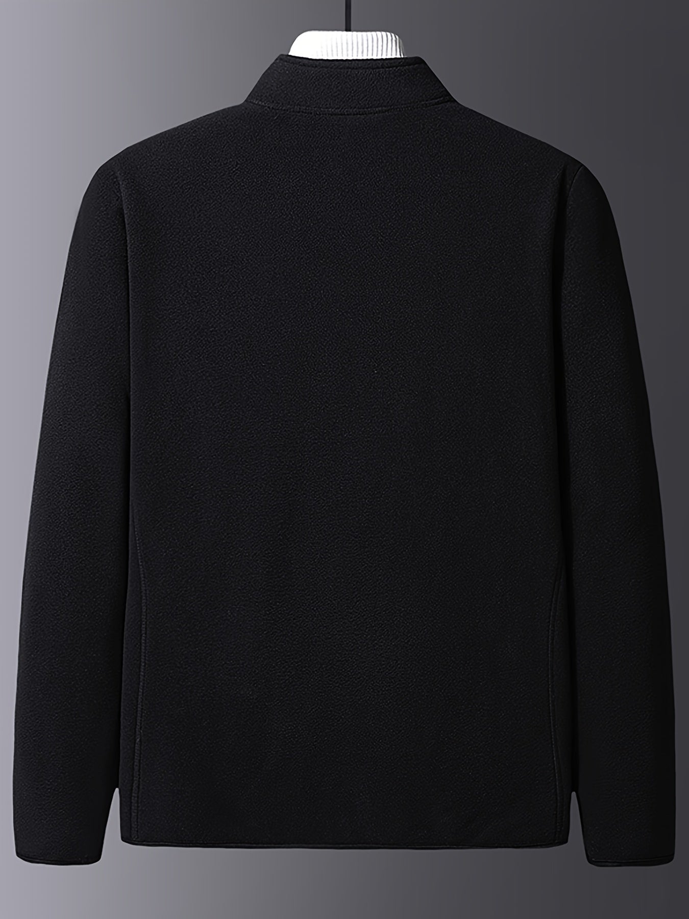 Men's Casual Fleece Jacket Solid Full Zip Stand Collar