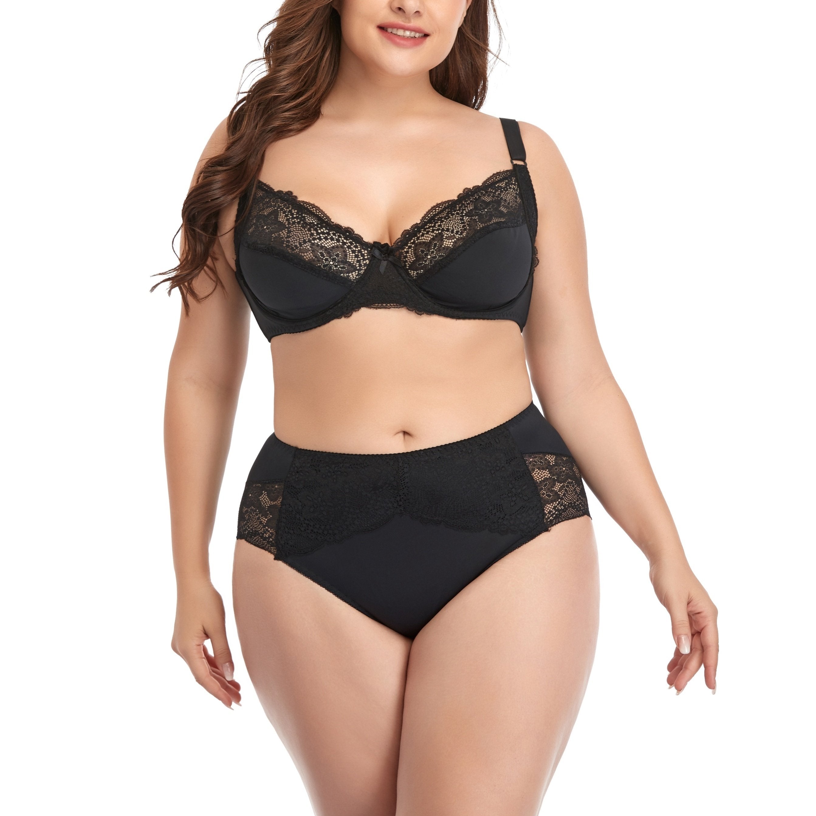  Contrast Lace Solid Lingerie Set Women's Plus Medium Stretch