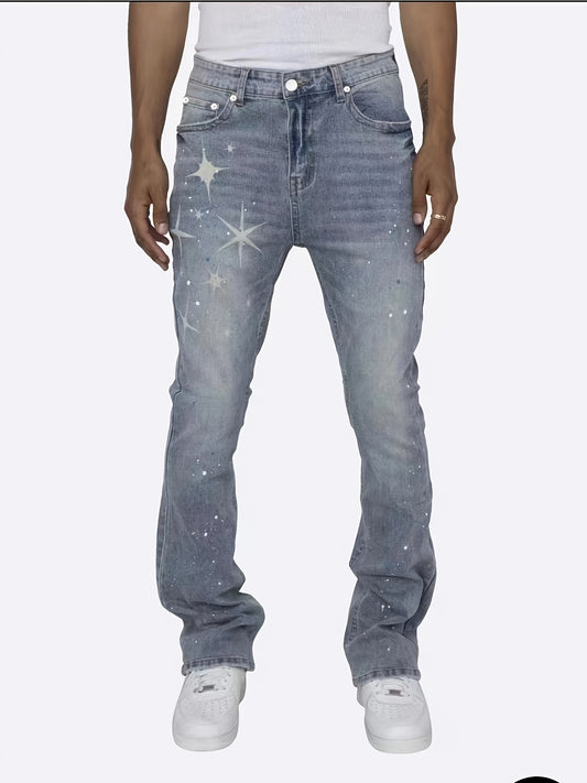 Mens Star Pattern Slim Fit Denim Jeans